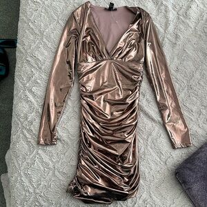 NWT Metallic rose gold body con mini dress